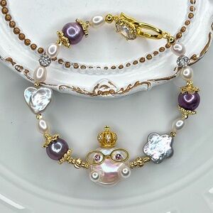 Handmade Freshwater Pearl Character 🤓 👑 🍀 Gold Plated Bracelet